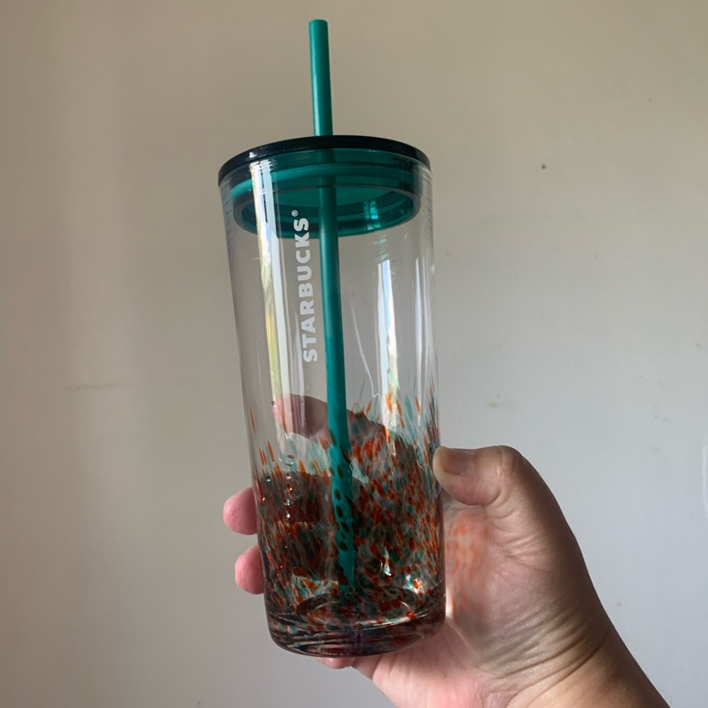 Starbucks glass tumbler with straw